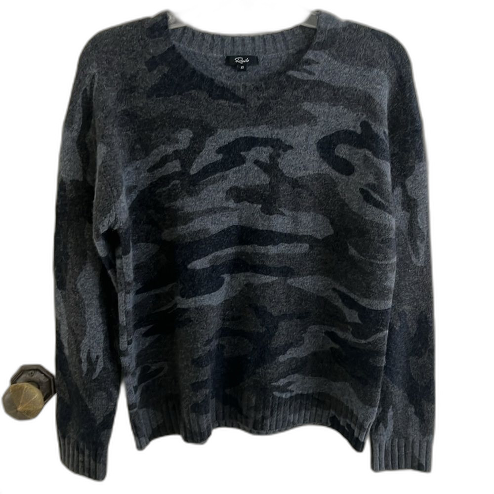 EUC Rails Louie Cashmere Wool Blend Sweater Charcoal Gray Camo XS
